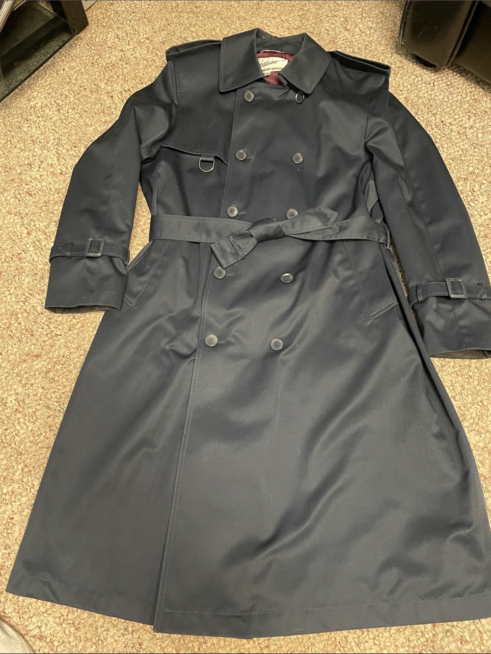 Vintage Men's Double-Breasted Navy Trench Coat with Belt